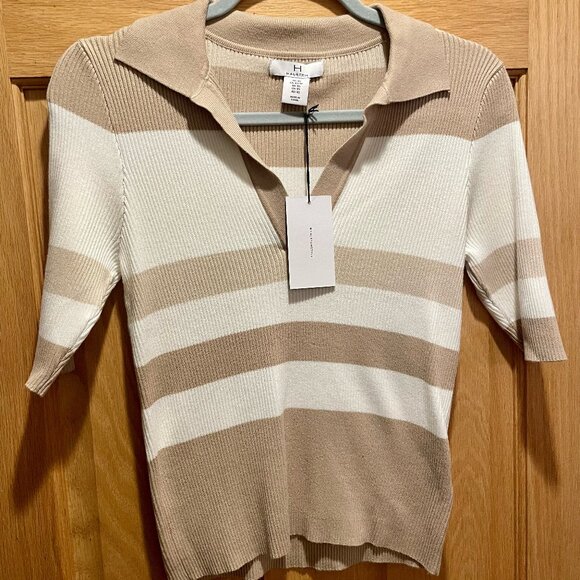 NWT XS Halston Tan/Cream Striped Sweater - Picture 1 of 2